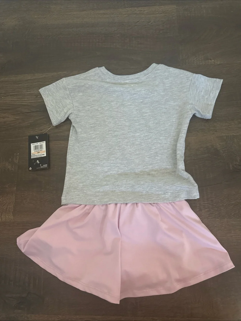 Under Armour Toddler Girl Gray Logo Tee with  Pink layered Shorts Set 2T